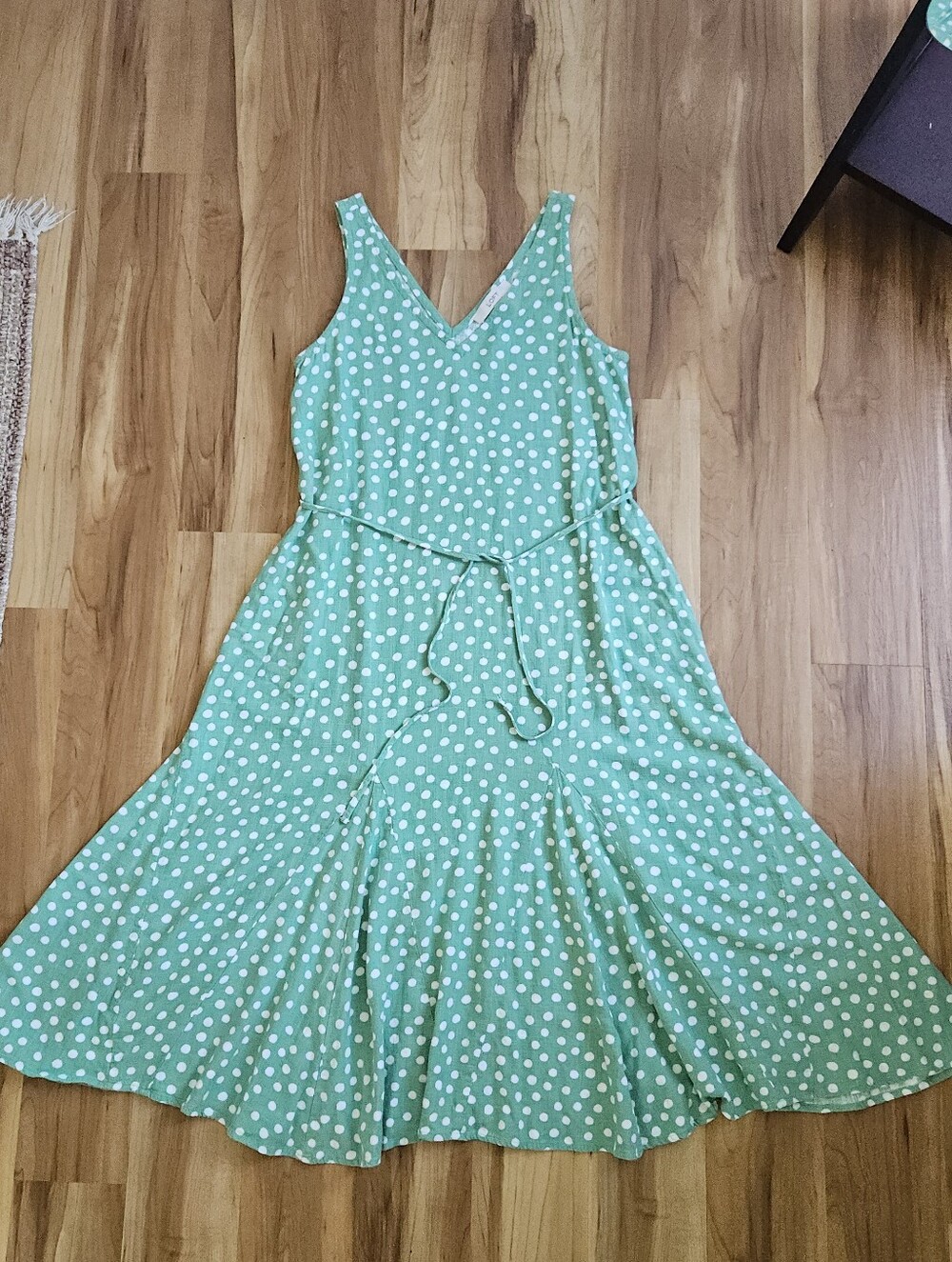 LOFT Green Polkadot Linen Blend Summer Dresss